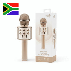 Wireless Bluetooth Karaoke Microphone – Portable Speaker, Echo Control, LED Sound Effects, Rechargeable – For Kids & Adults (Gold)